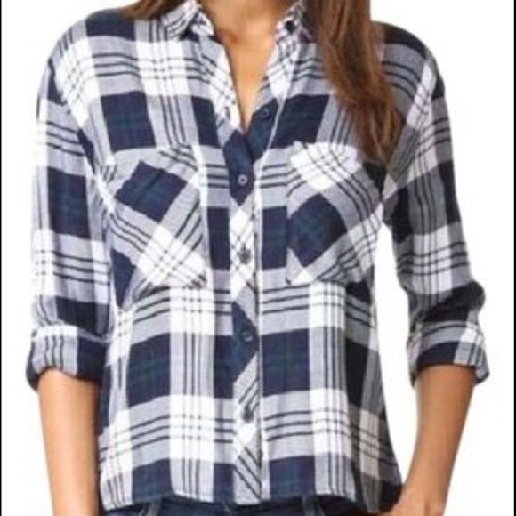 Rails‎ Dylan Shirt in white navy Forrest plaid flannel button down - Picture 1 of 8